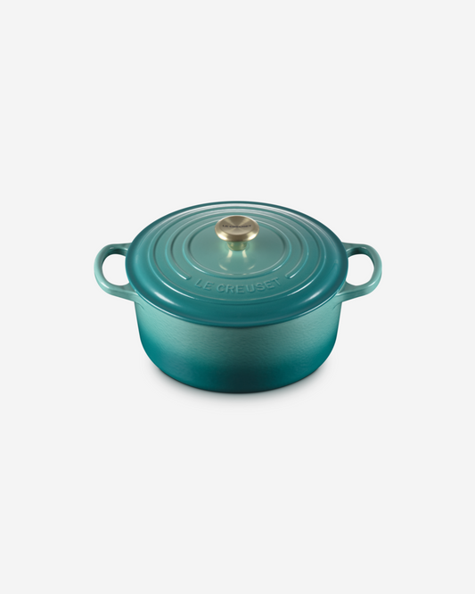 Le Creuset Bleu Riviera L.Gold Knob Signature Round Casserole/Oven 26Cm 5.3L