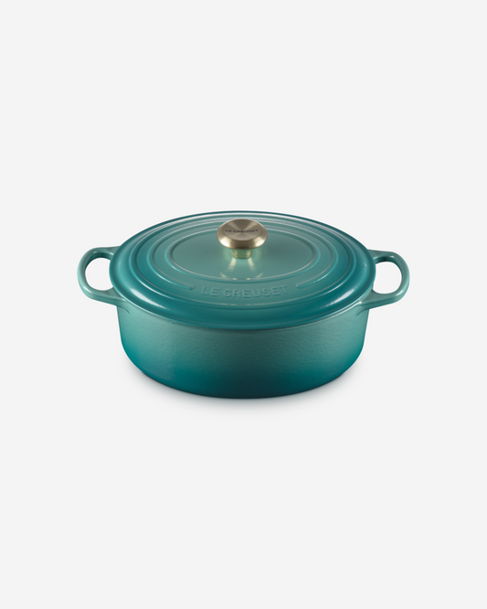 Le Creuset Bleu Riviera L.Gold Knob Signature Oval Casserole/Oven 31Cm 6.3L