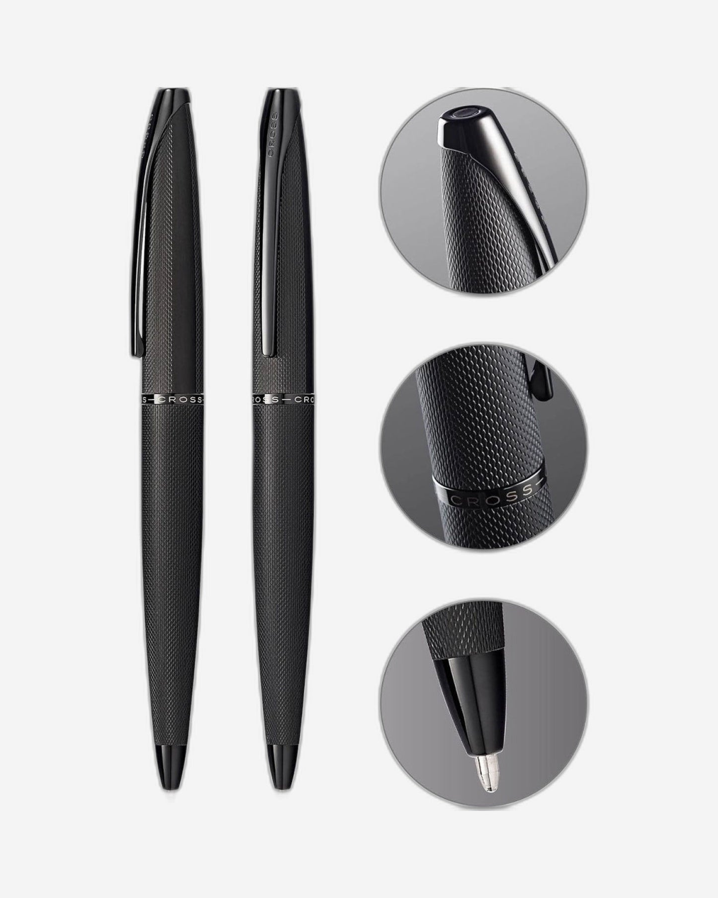 Cross Atx® Brushed Black With Machine-Turned, Diamond-Pattern Engraving With Polished Black Pvd Appointments Ballpoint Pen - 882-41