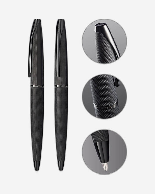 Cross Atx® Brushed Black With Machine-Turned, Diamond-Pattern Engraving With Polished Black Pvd Appointments Ballpoint Pen - 882-41