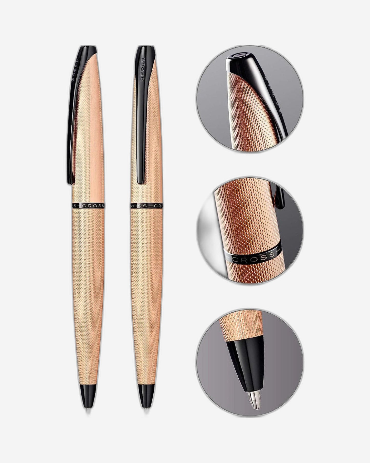 Cross Atx® Brushed Rose Gold With Machine-Turned, Diamond-Pattern Engraving With Polished Black Pvd Appointments Ballpoint Pen - 882-42