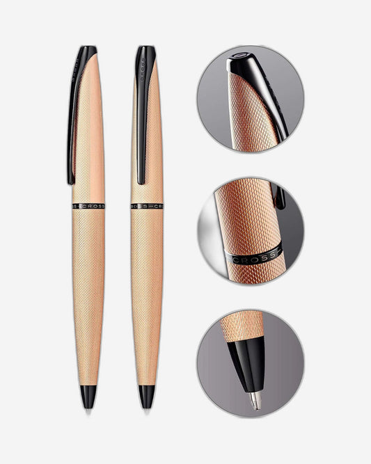 Cross Atx® Brushed Rose Gold With Machine-Turned, Diamond-Pattern Engraving With Polished Black Pvd Appointments Ballpoint Pen - 882-42