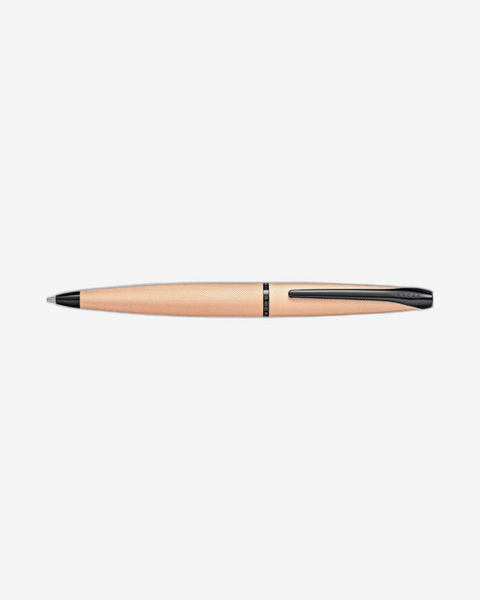 Cross Atx® Brushed Rose Gold With Machine-Turned, Diamond-Pattern Engraving With Polished Black Pvd Appointments Ballpoint Pen - 882-42
