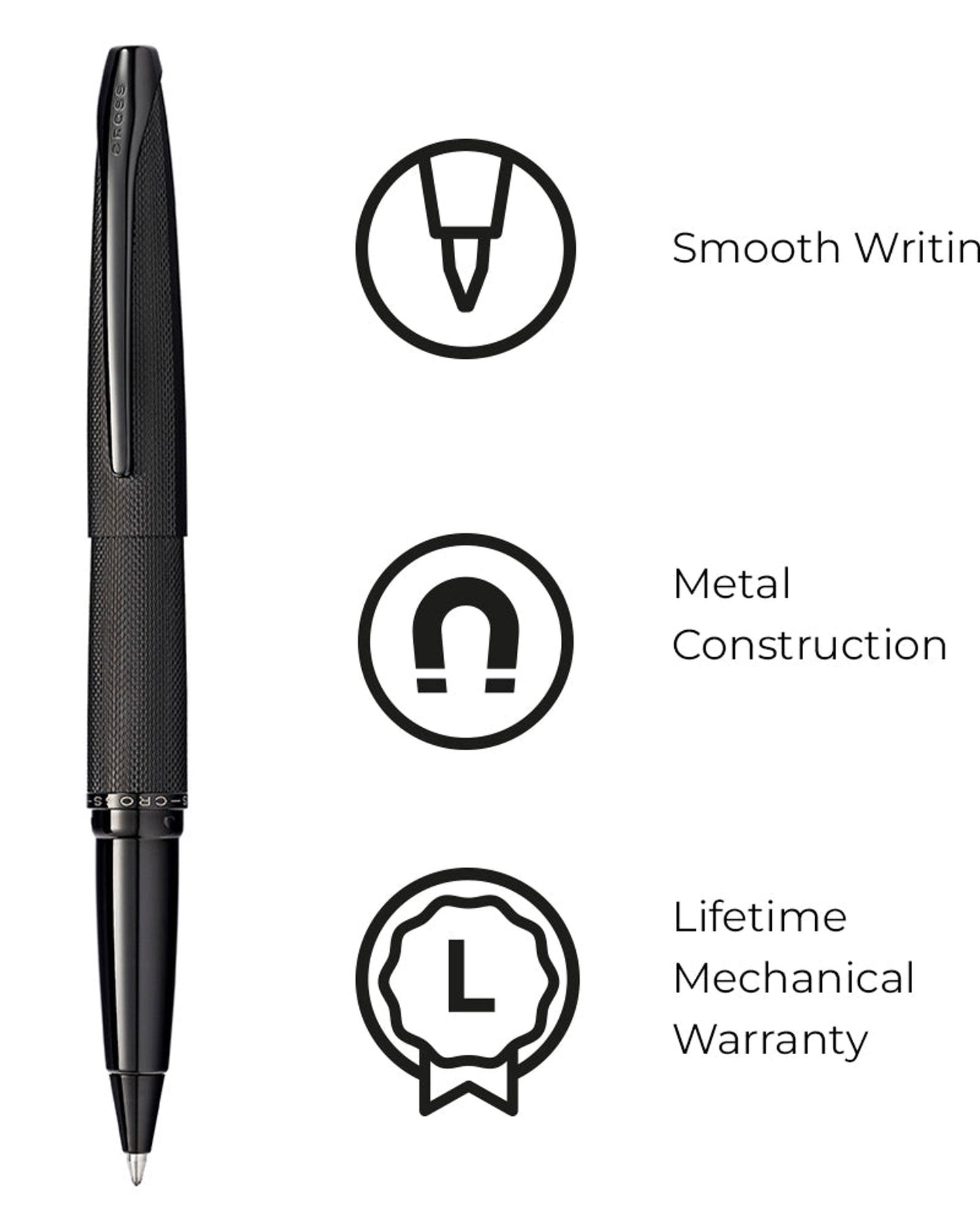 Cross Atx® Brushed Black With Machine-Turned, Diamond-Pattern Engraving With Polished Black Pvd Appointments Selectip® Rollerball Pen - 885-41