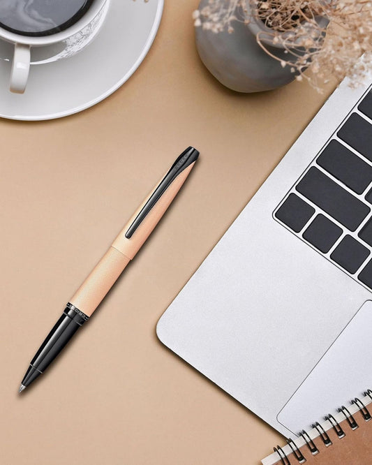 Cross Atx® Brushed Rose Gold With Machine-Turned, Diamond-Pattern Engraving With Polished Black Pvd Appointments Selectip® Rollerball Pen - 885-42