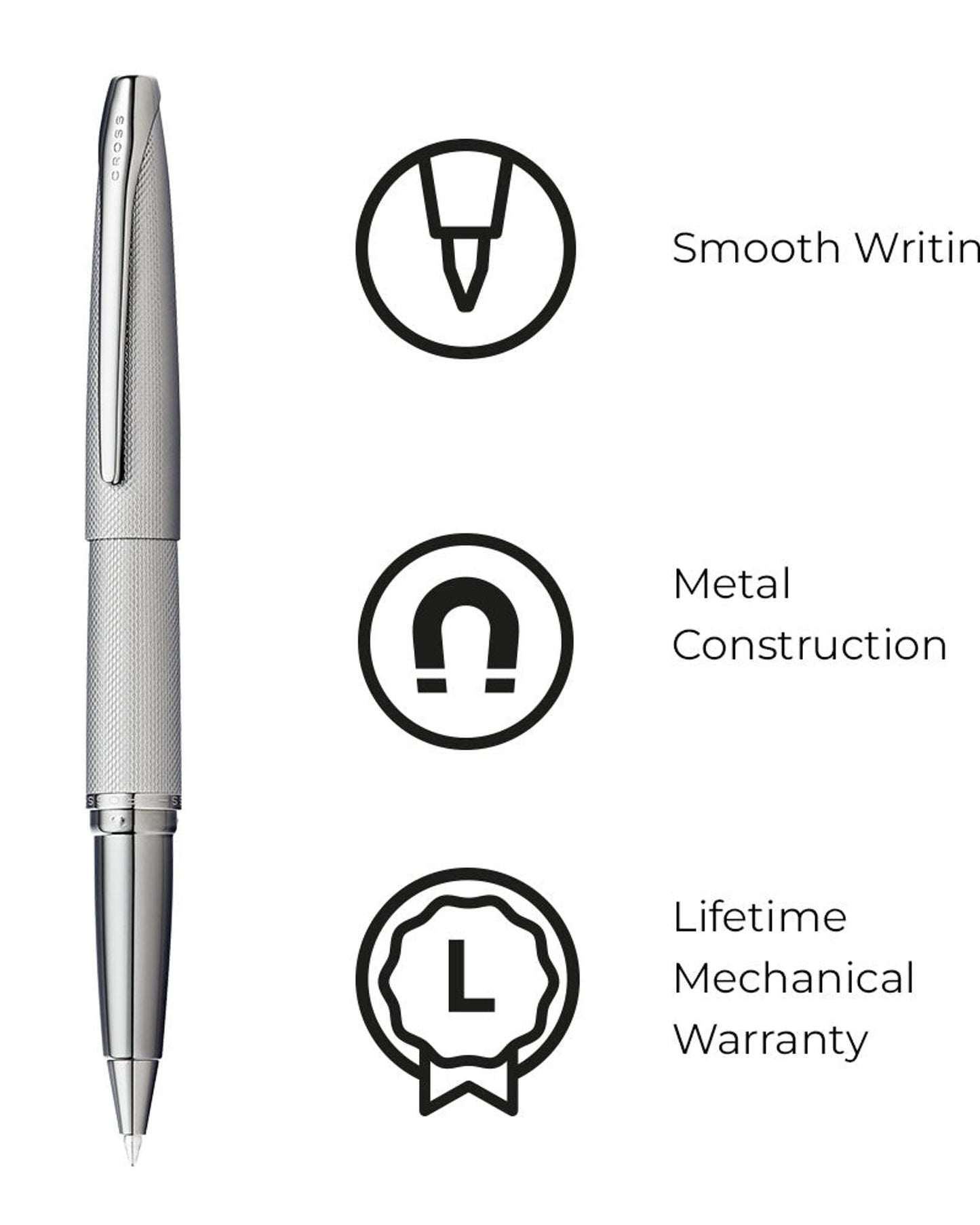 Cross Atx® Titanium Gray Pvd Etched Diamond Pattern With Polished Titanium Gray Pvd Appointments Selectip® Rollerball Pen - 885-46