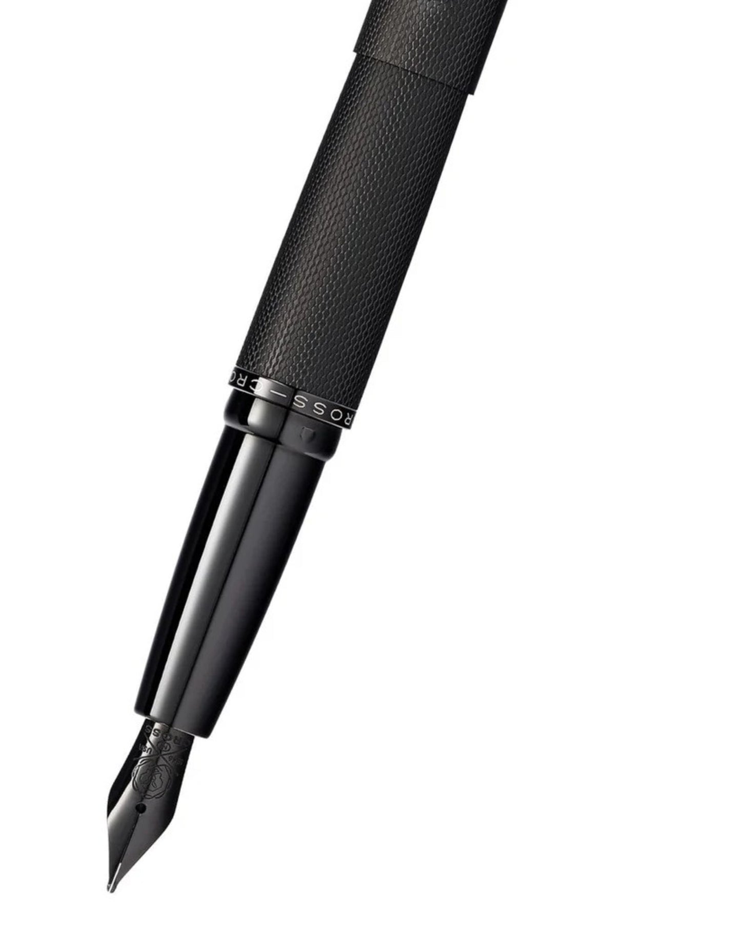 Cross Atx® Brushed Black With Machine-Turned, Diamond-Pattern Engraving With Polished Black Pvd Appointments Stainless Steel Fine Nib Fountain Pen