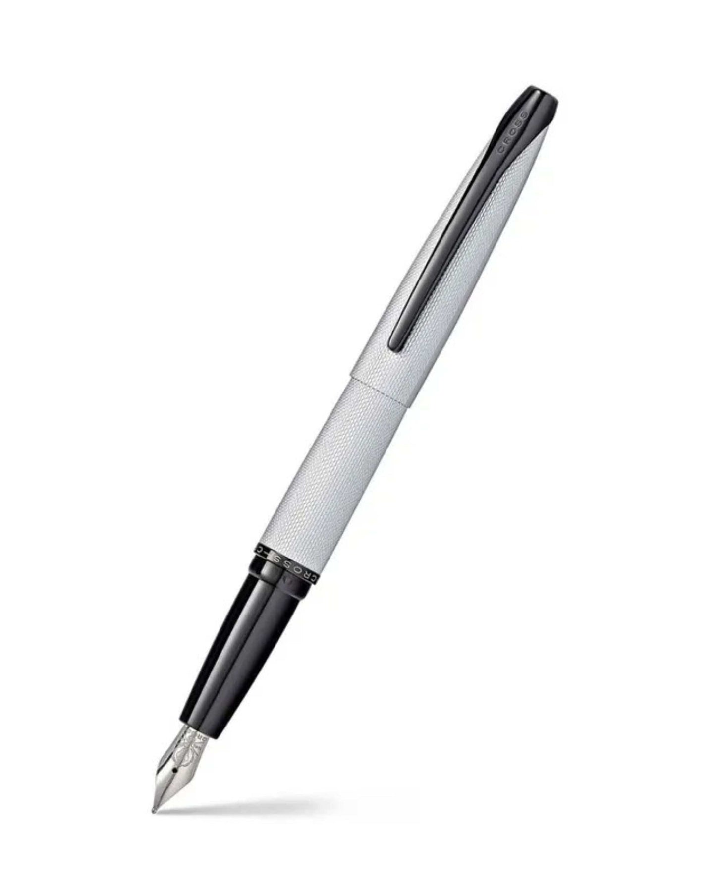Cross Atx® Brushed Chrome With Machine-Turned, Diamond-Pattern Engraving With Chrome Appointments And Stainless Steel Medium Nib Fountain Pen