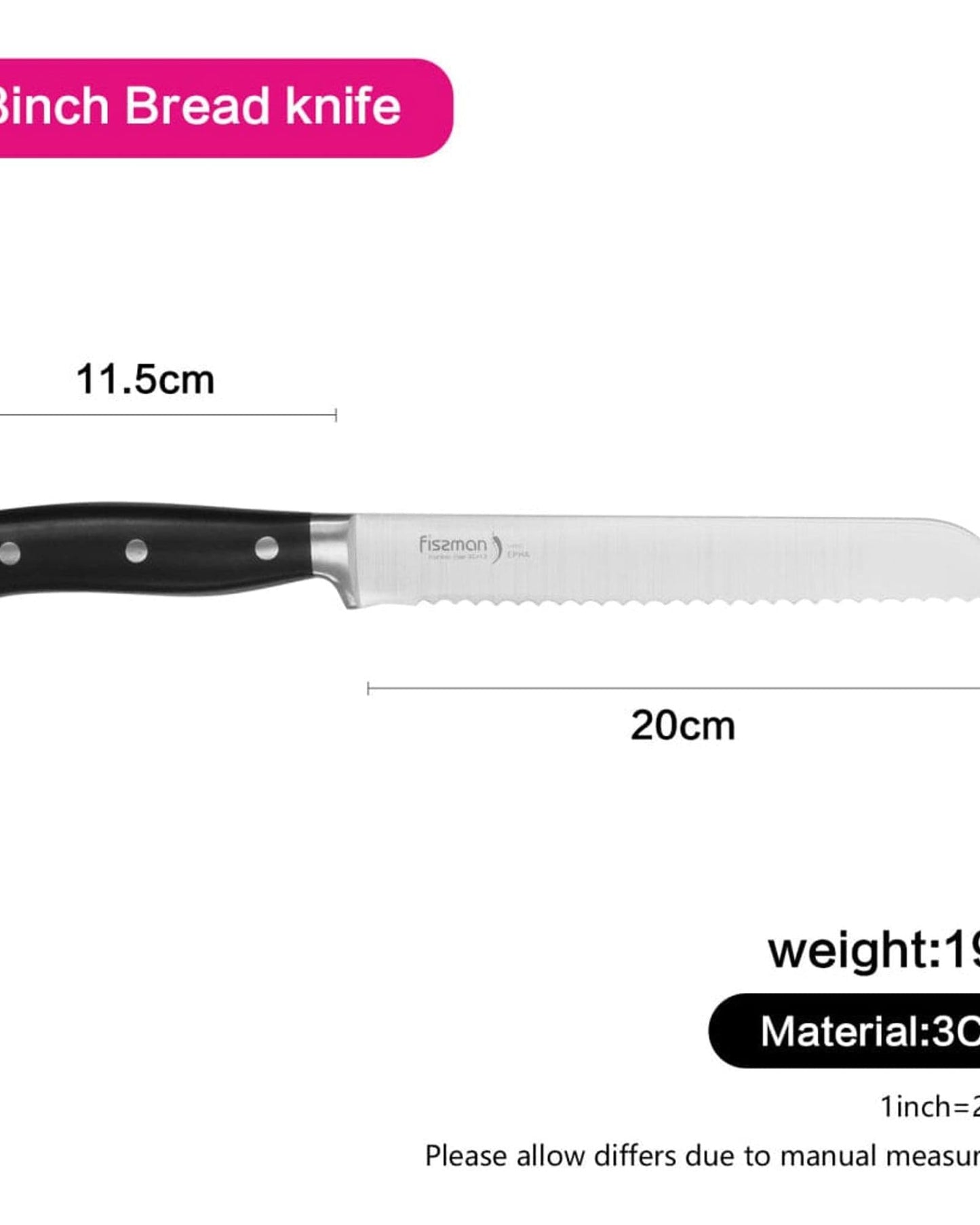 Fissman Bread Knife Epha Black/Silver 20cm