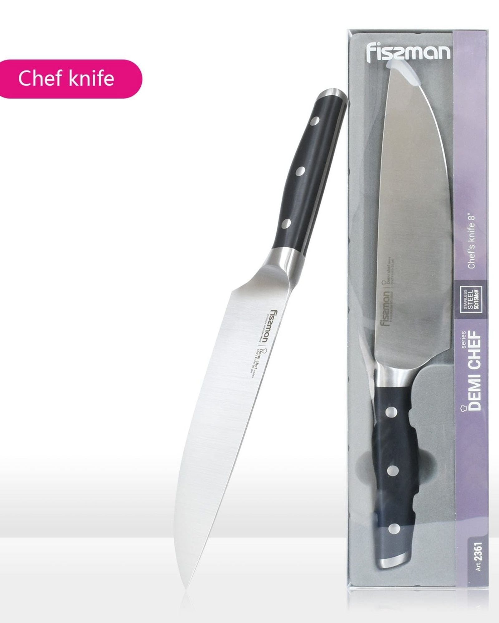Fissman Chef Knife 8inch Black/Silver Coloured Non Stick Stainless Steel