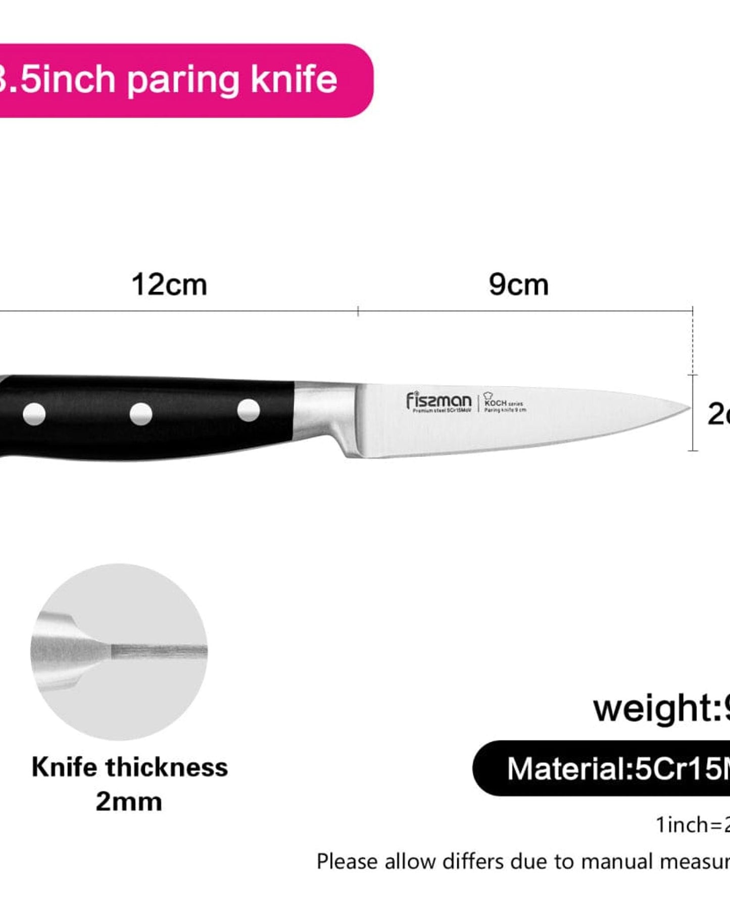 Fissman Paring Knife Stainless Steel  Black/Silver 3.5inch