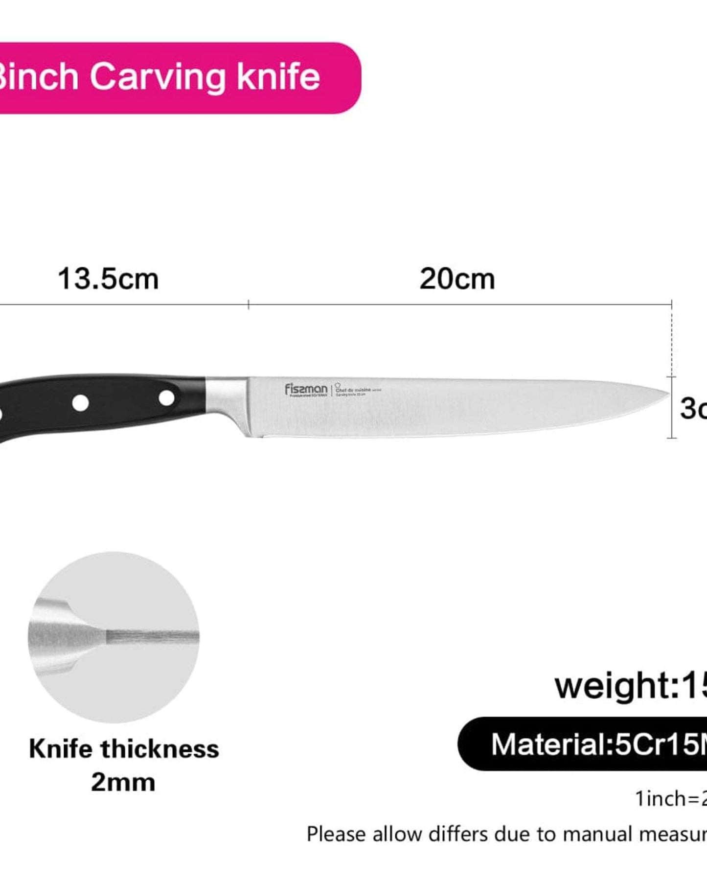 Fissman Carving Knife Chef De Cuisine Black 8Inch