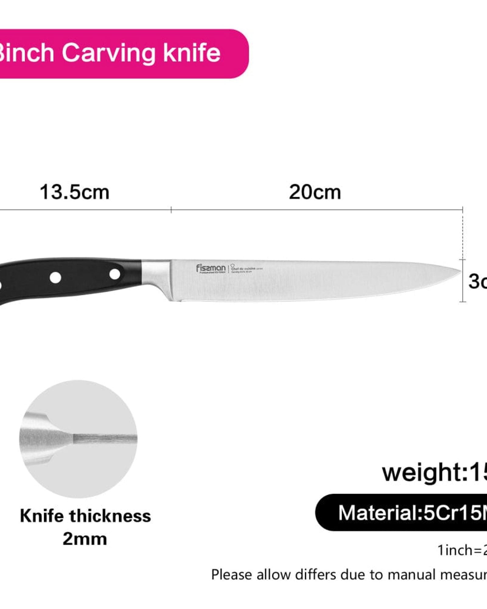 Fissman Carving Knife Chef De Cuisine Series Black 8inch