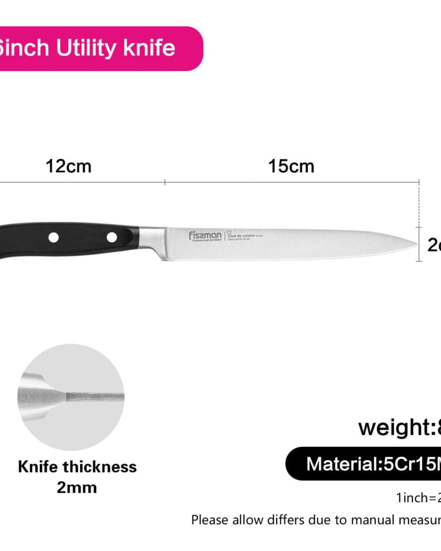 Fissman Utility Knife Chef De Cuisine Black 6Inch