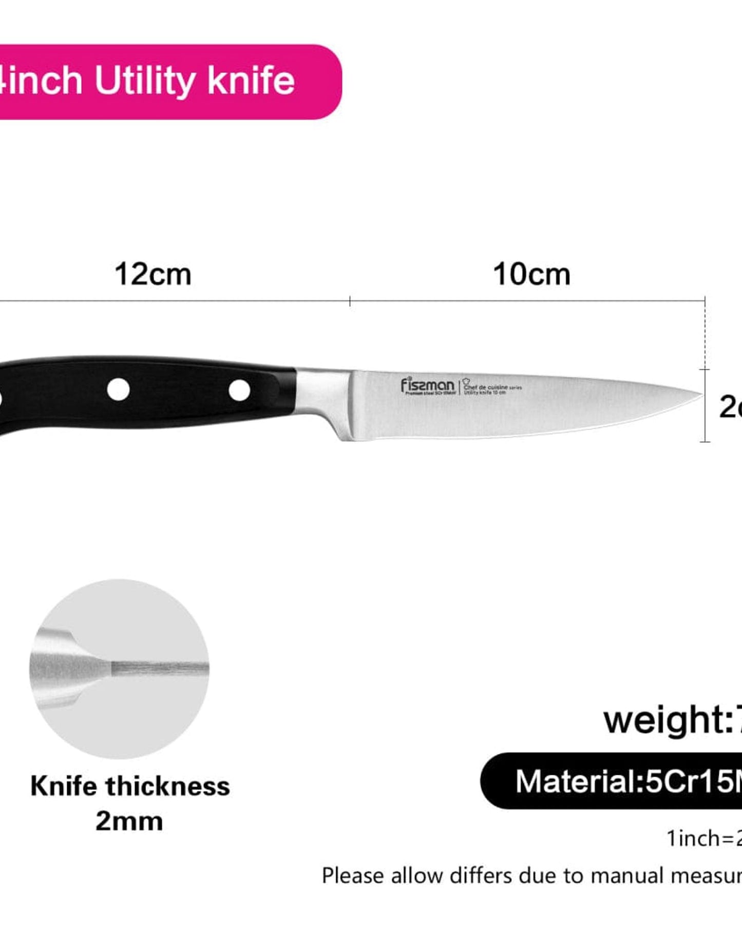 Fissman Utility Knife Chef De Cuisine Black 4Inch