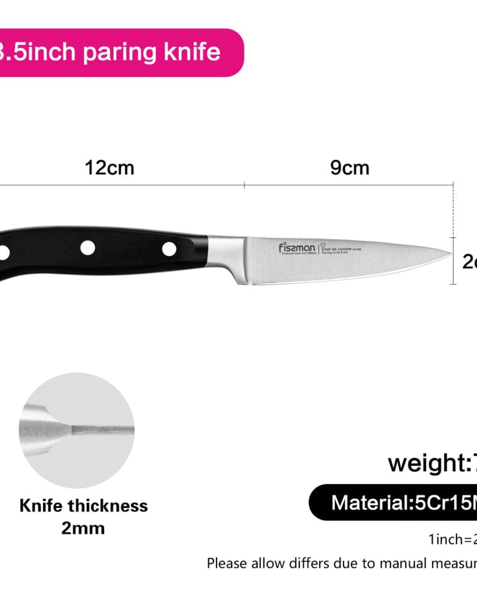 Fissman Paring Knife Chef De Cuisine Series 3.5 Inch 5Cr15Mov Blade Black 28x1.3x6.6cm