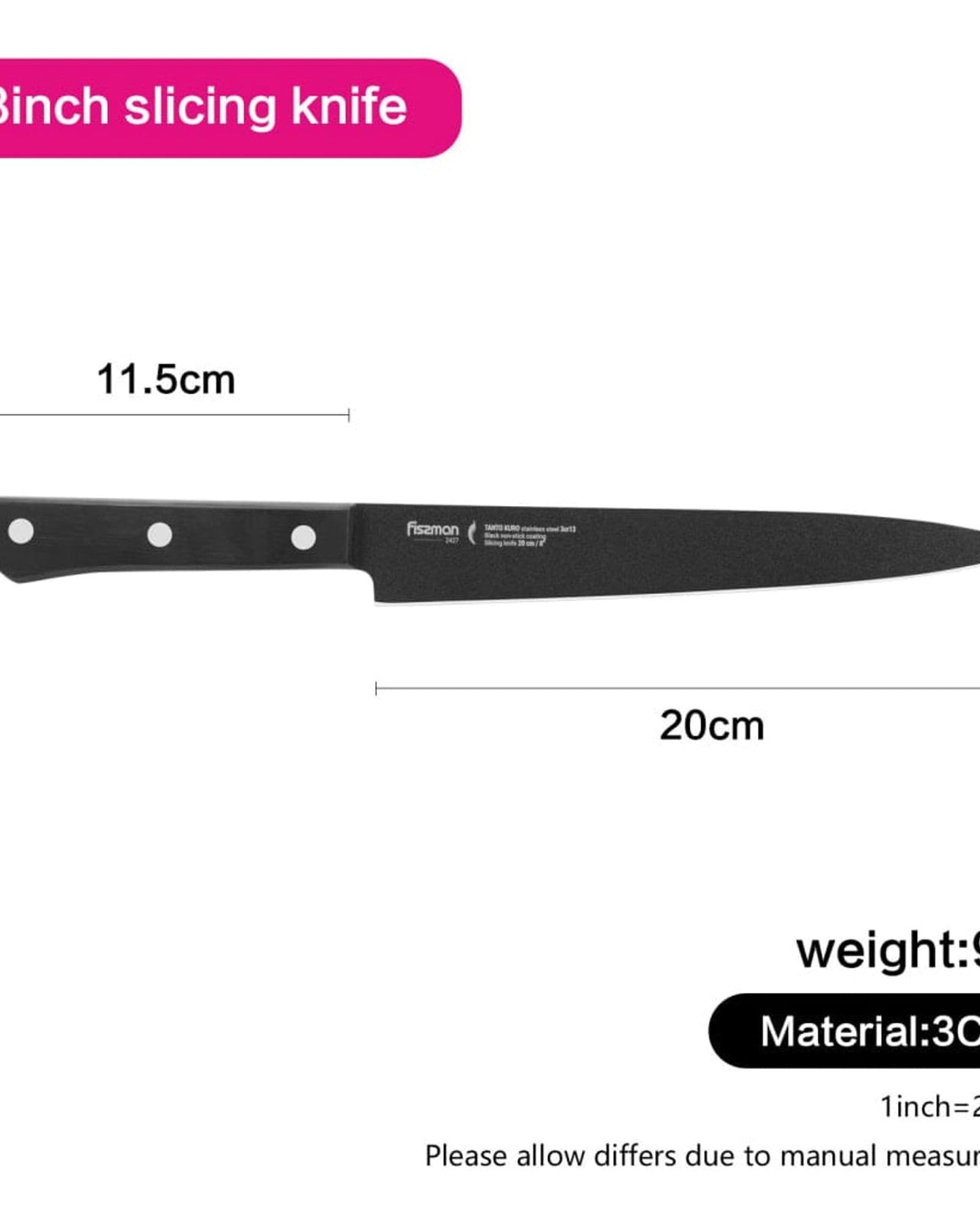 Fissman Slicing Knife Black/Silver 8Inch