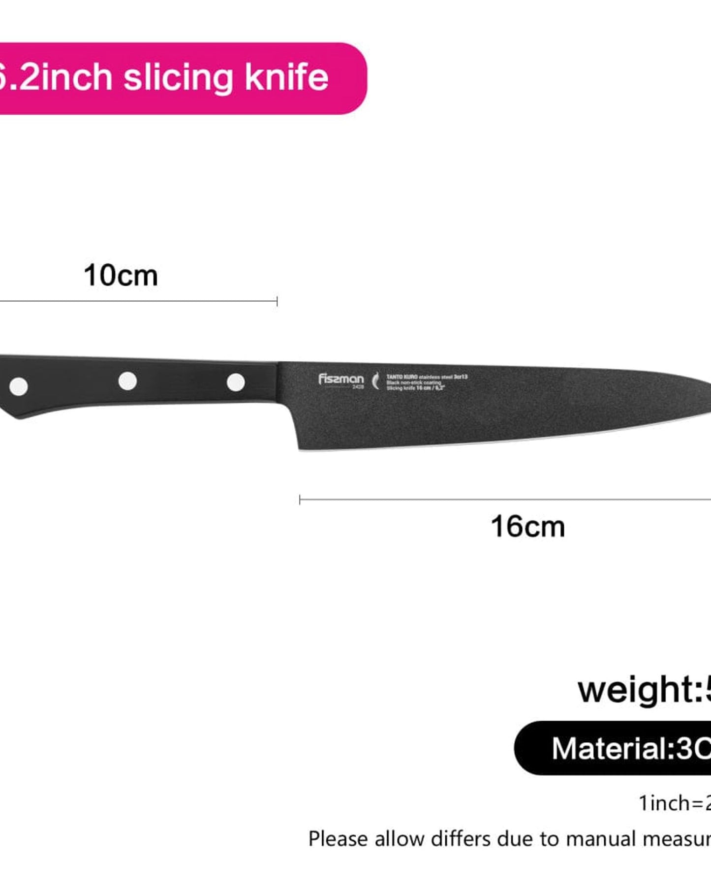 Fissman Slicing Knife Tanto Kuro Black 6.2Inch