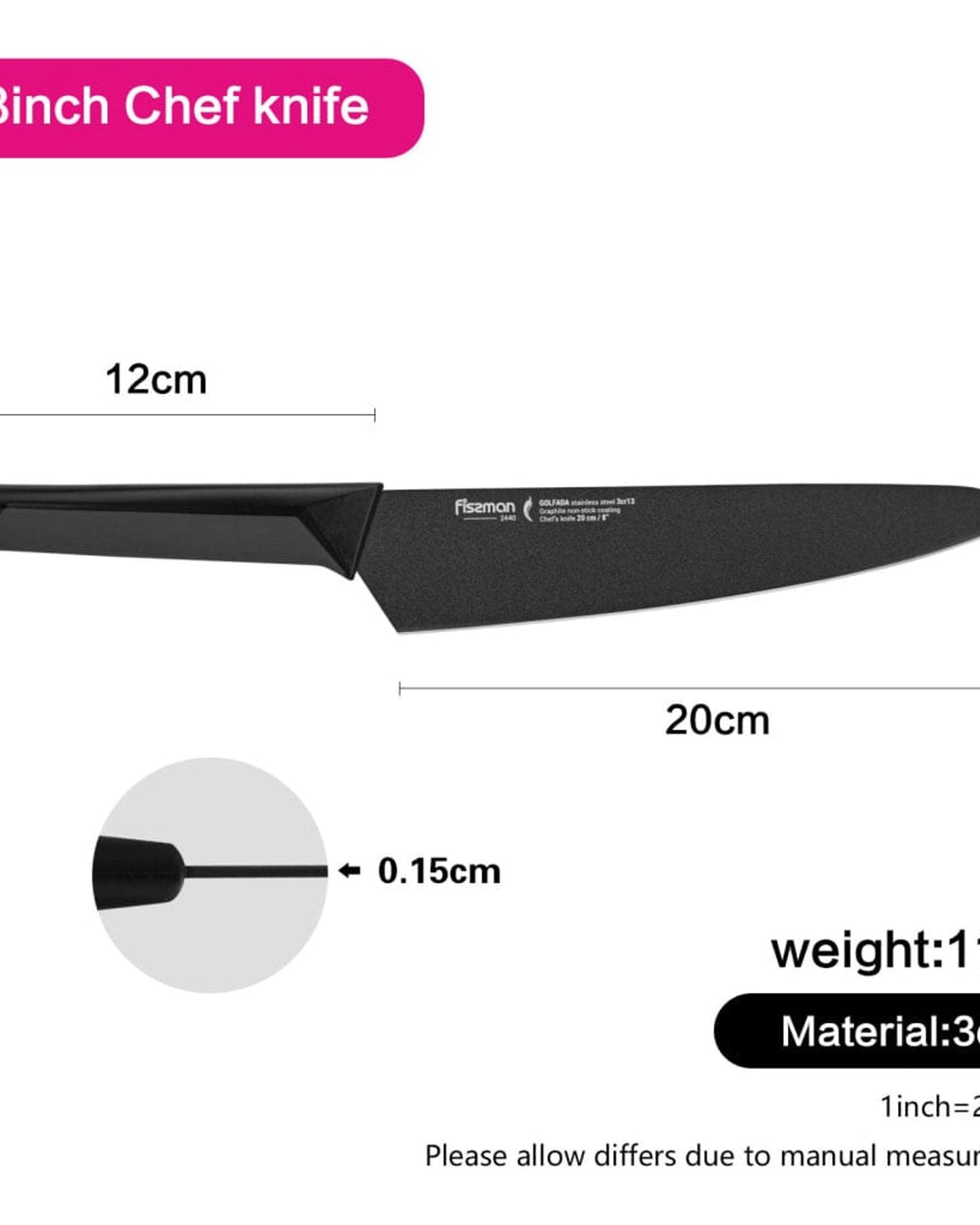 Fissman Chef'S Knife Golfada Series Black 8inch