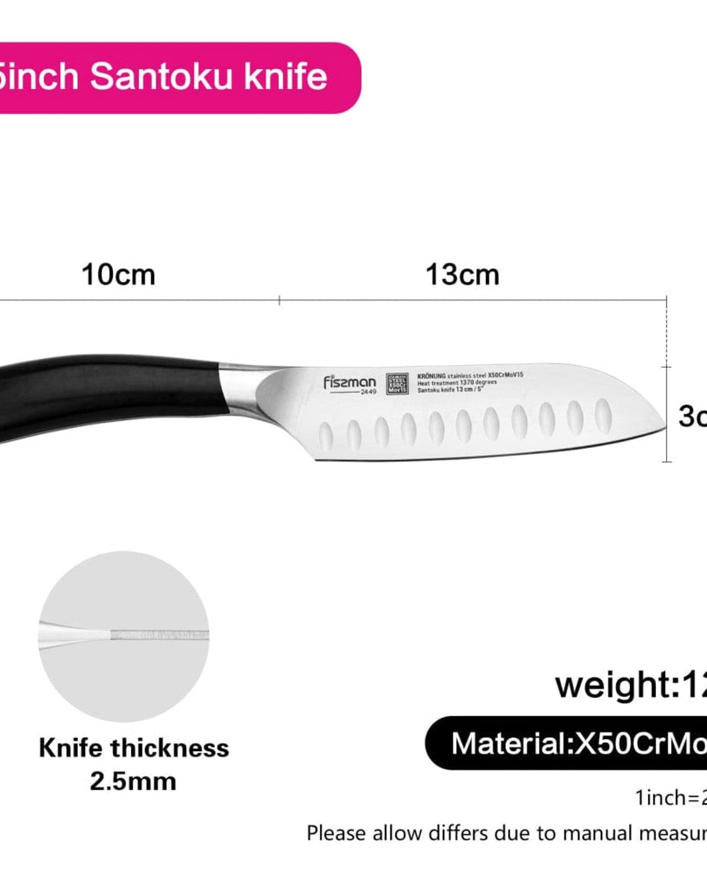 Fissman Santoku Knife Kronung Black/Silver 5Inch