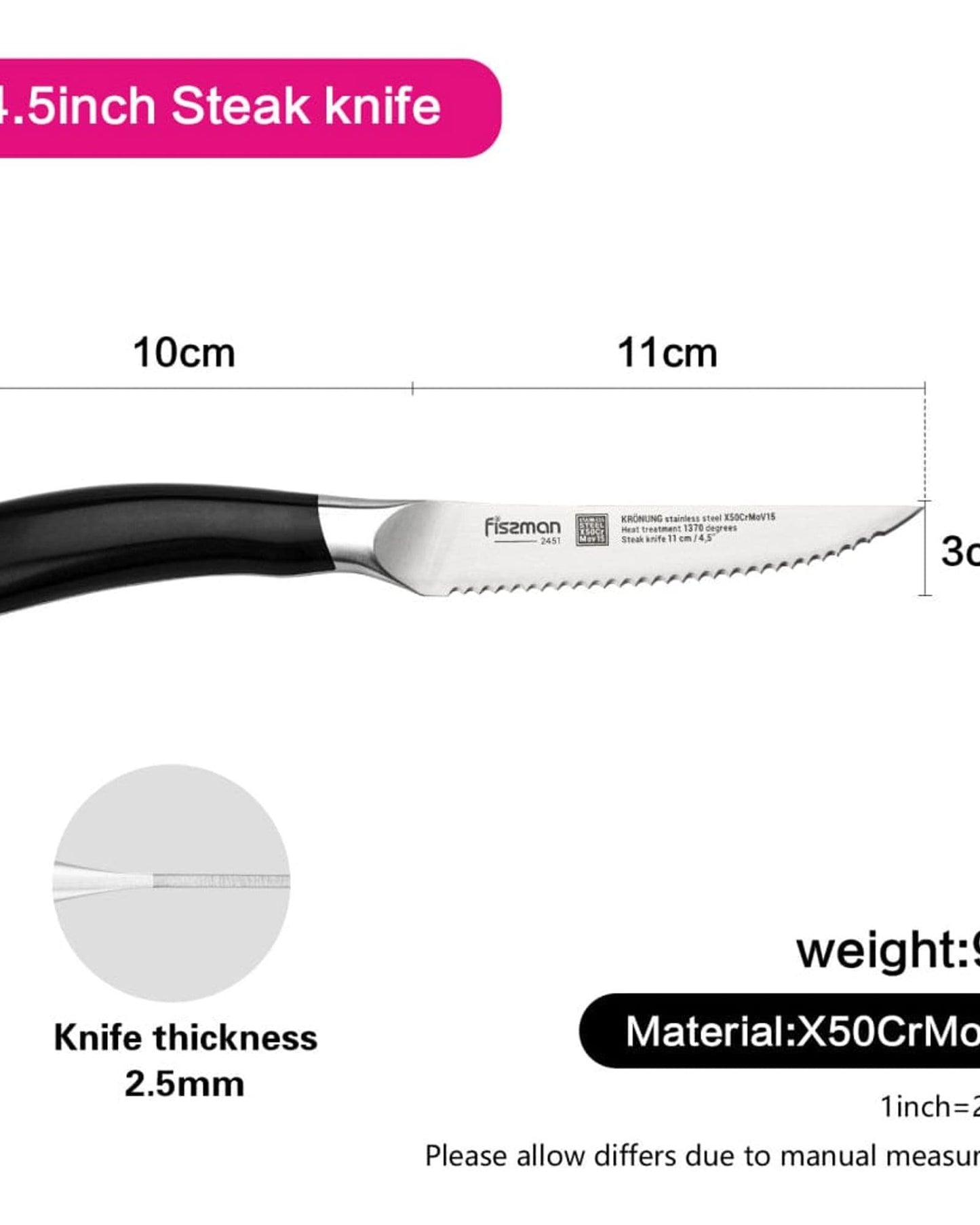 Fissman Steak Knife Kronung Black/Silver 4.5Inch
