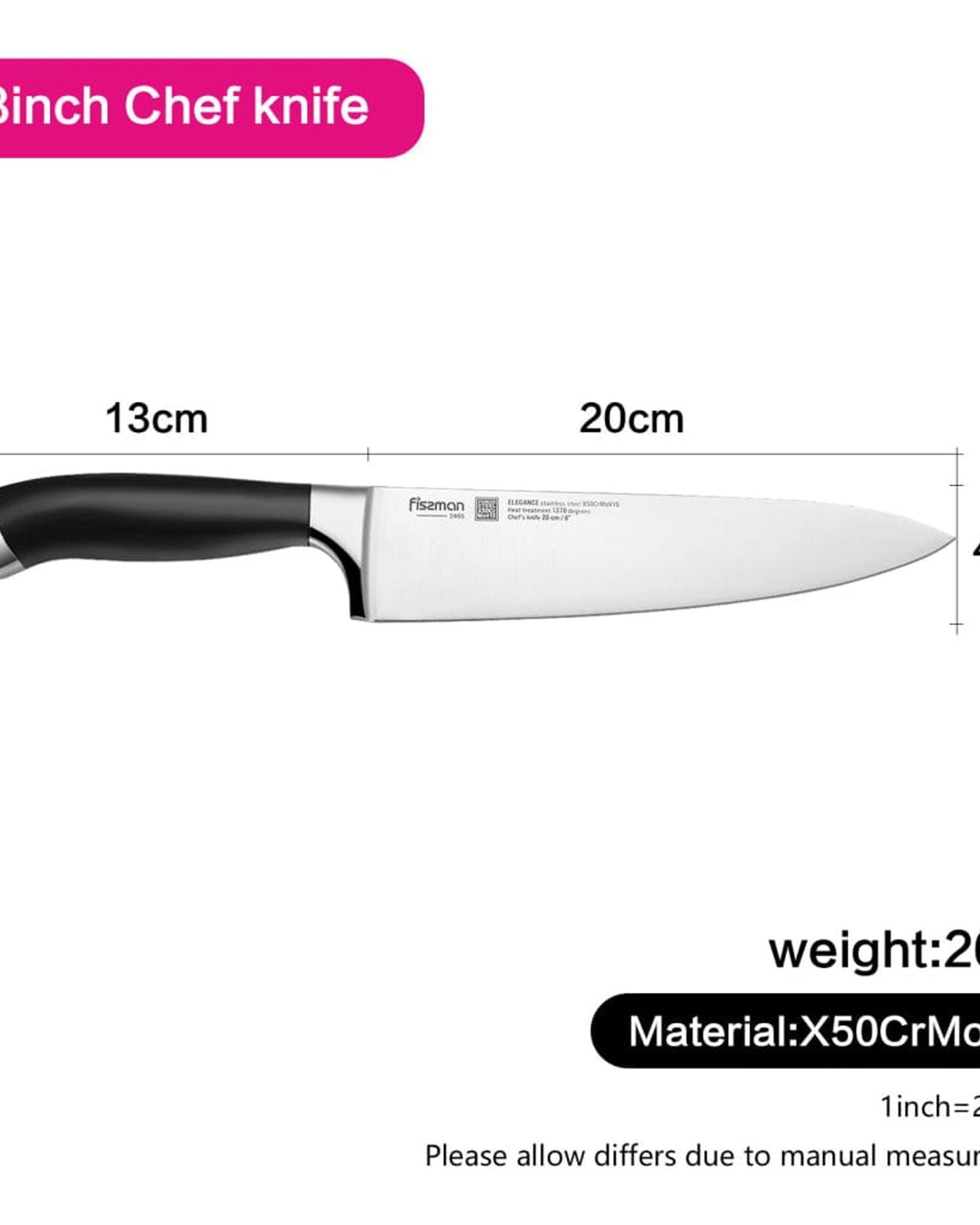 Fissman Chef's Knife Elegance Series Silver/Black 8inch