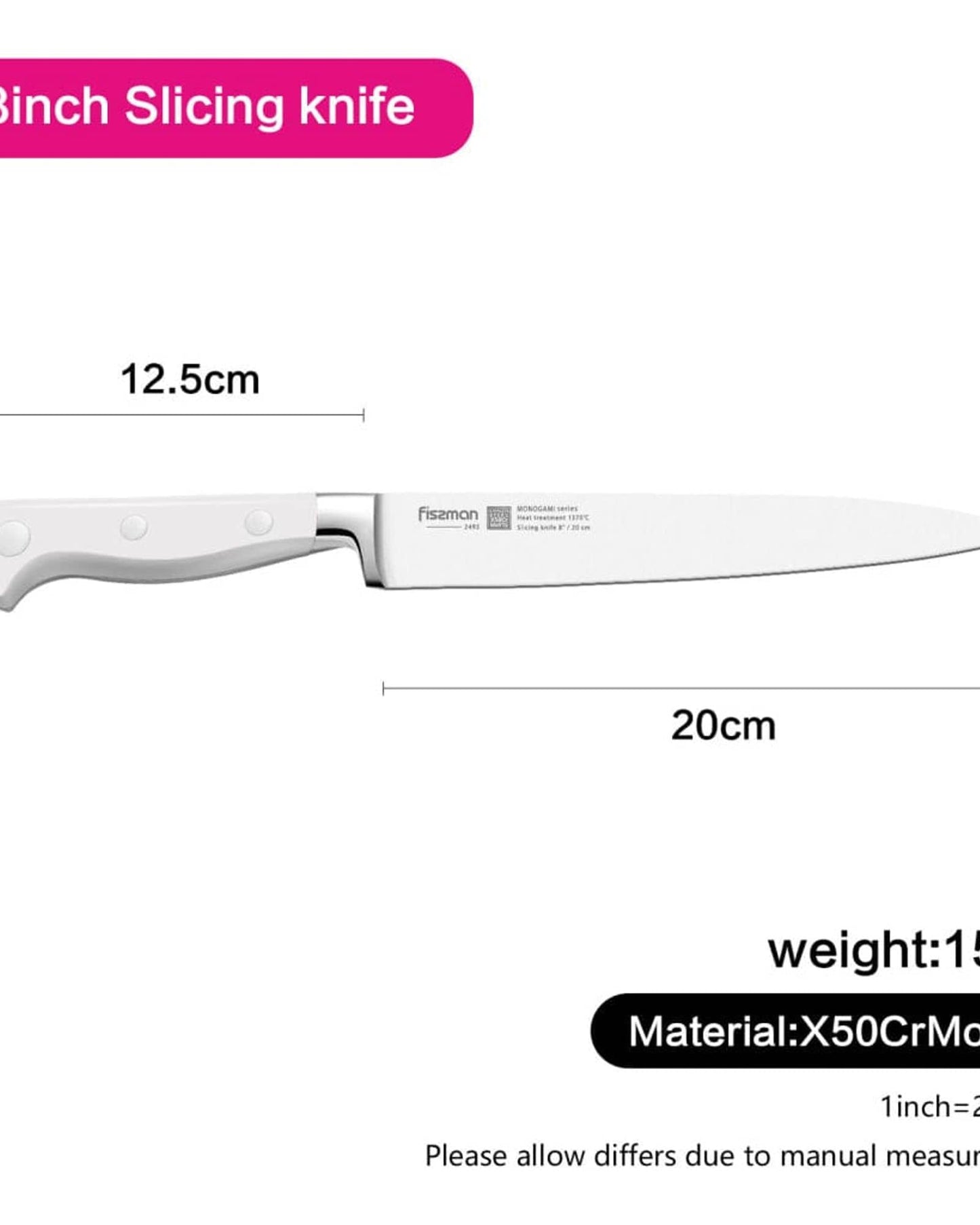 Fissman Slicing Knife Monogami White/Silver 8Inch