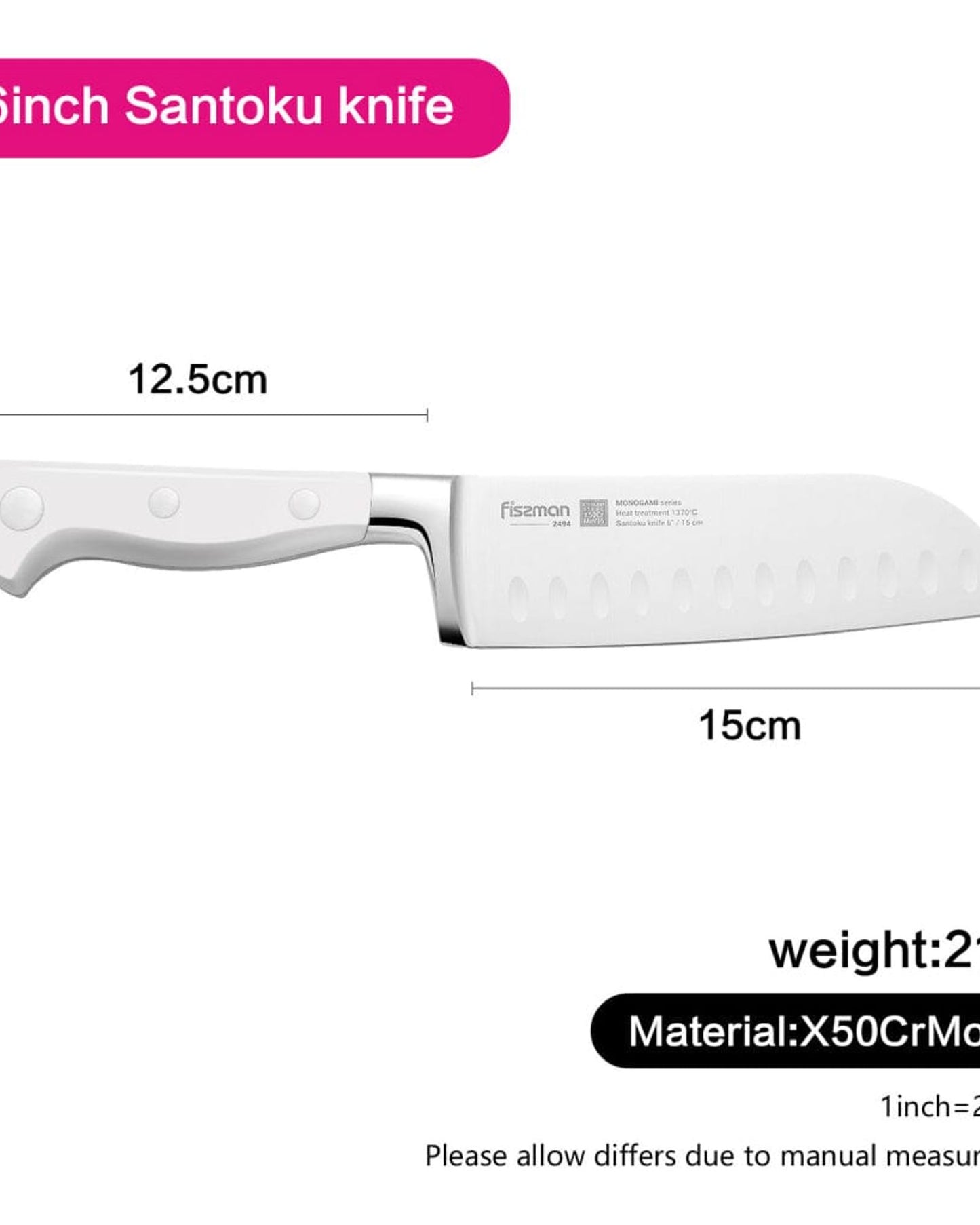 Fissman Santoku Knife Silver/White 6inch Monogami Series Non Stick Graphite