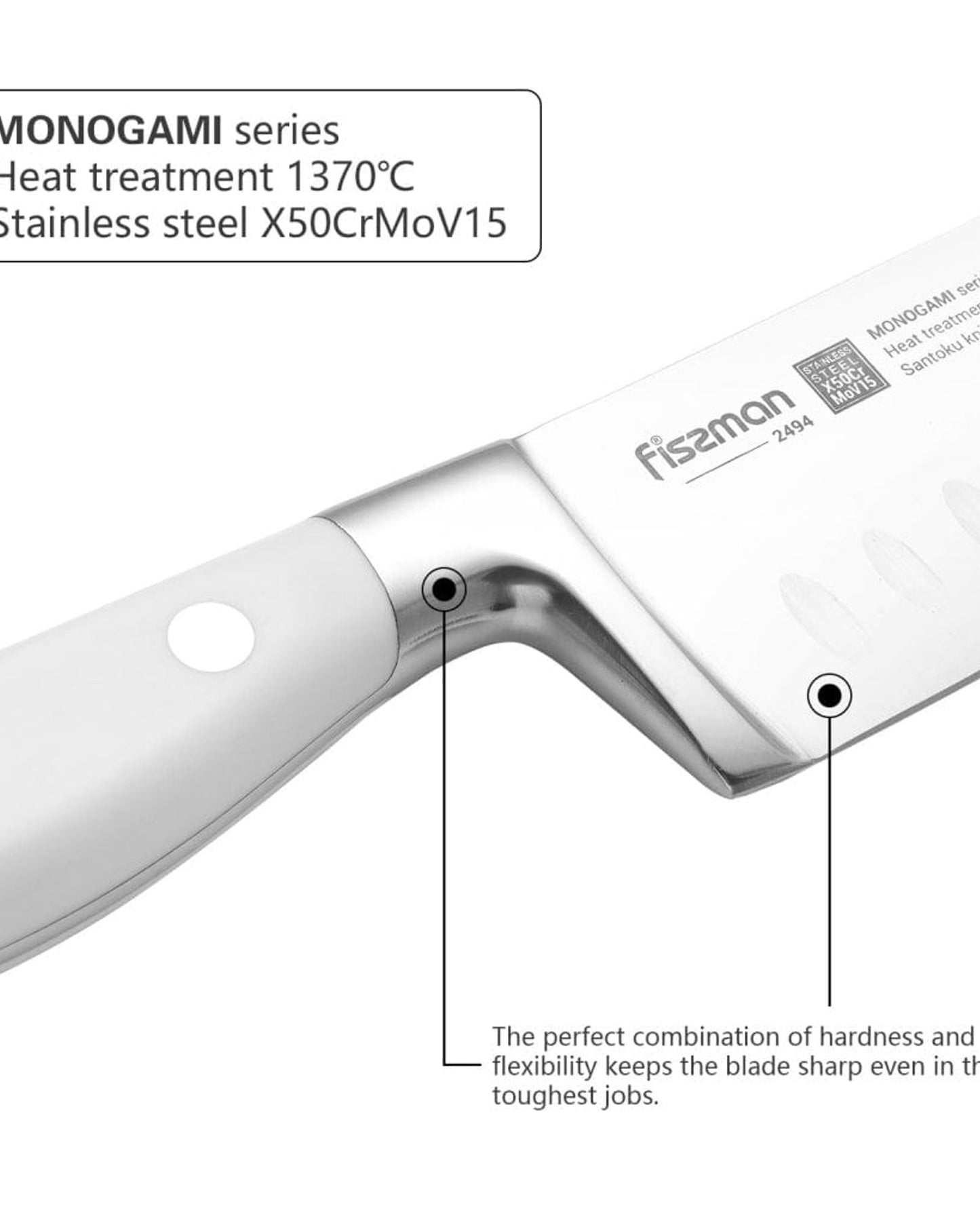 Fissman Santoku Knife Silver/White 6inch Monogami Series Non Stick Graphite