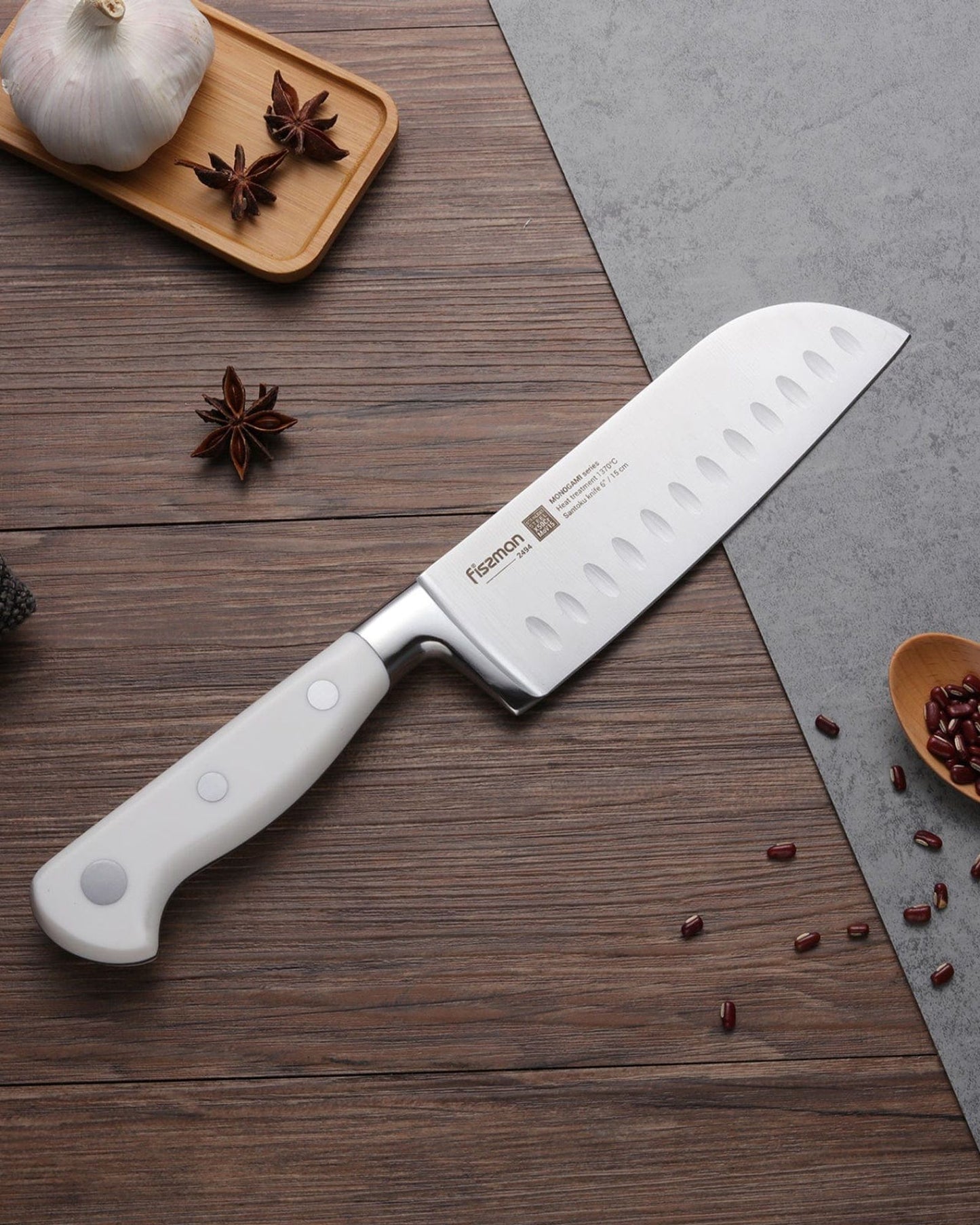 Fissman Santoku Knife Silver/White 6inch Monogami Series Non Stick Graphite