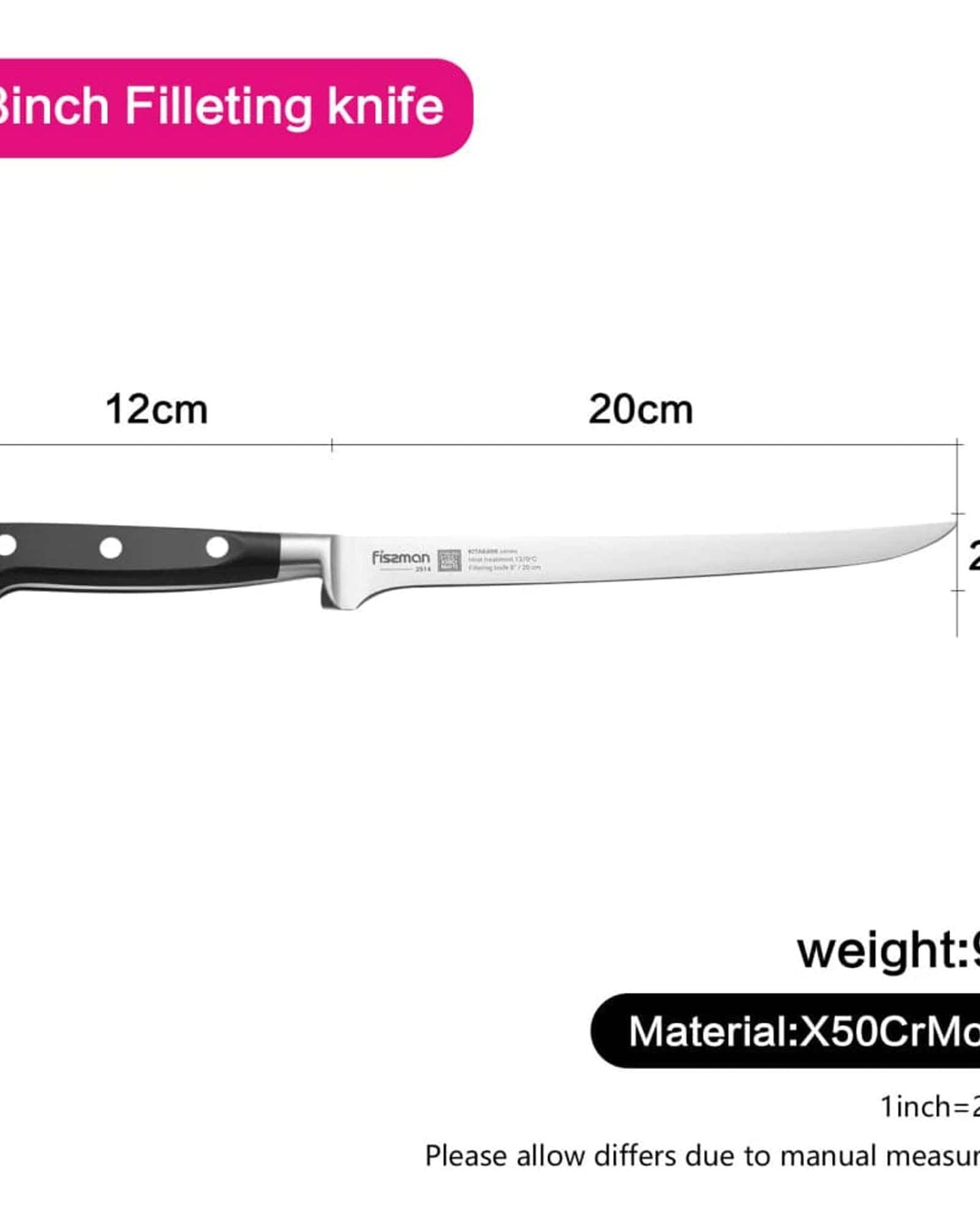 Fissman Fillet Knife Kitakami Black/Silver 8Inch