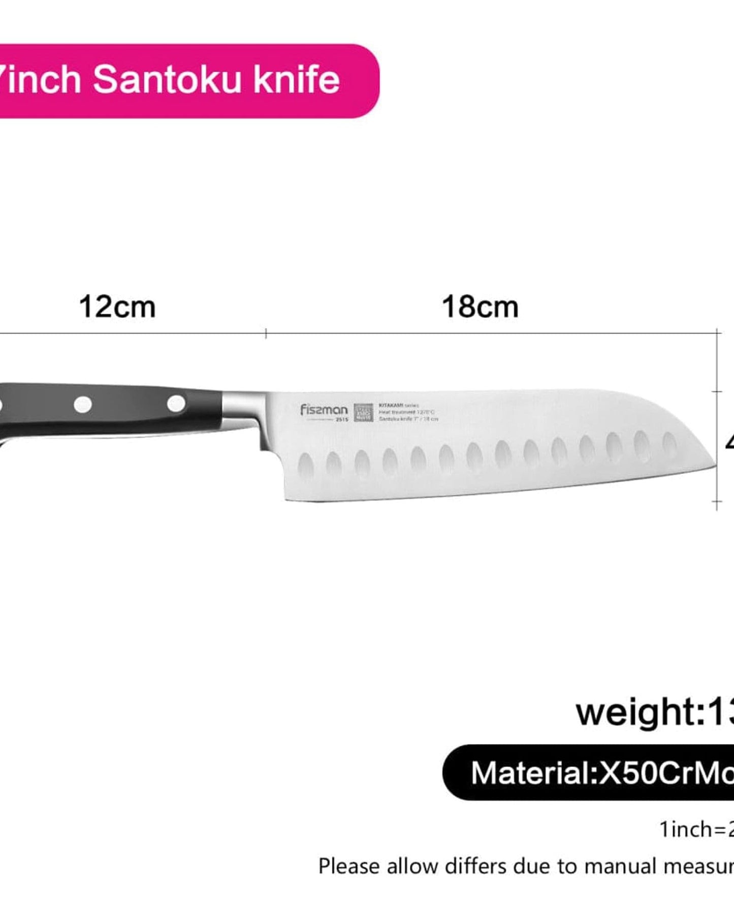 Fissman Santoku Knife Kitakami Silver/Black 7Inch