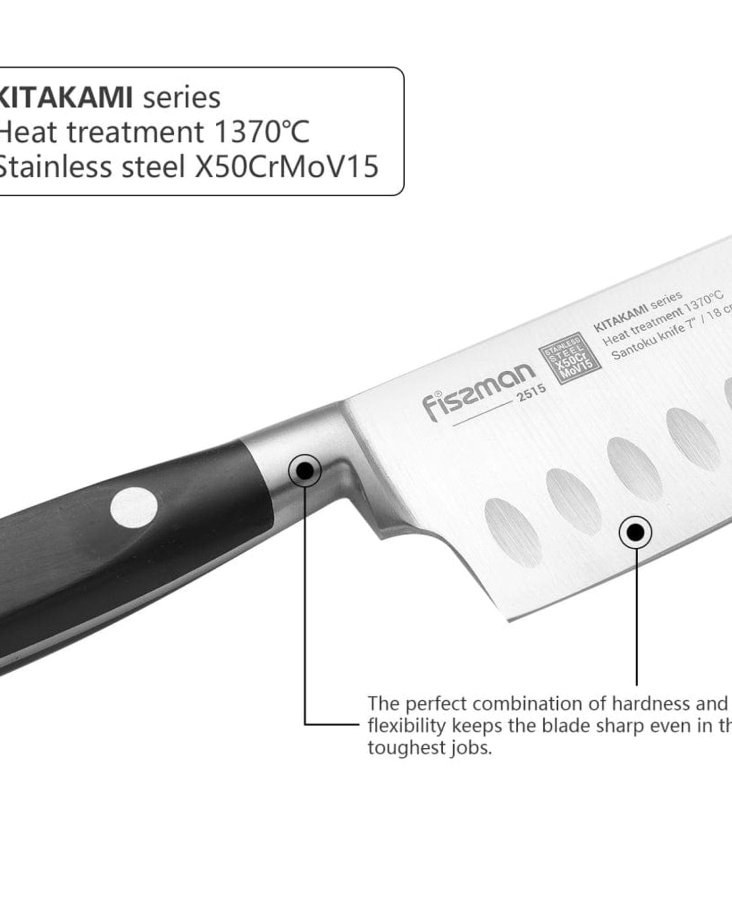 Fissman Santoku Knife Kitakami Silver/Black 7Inch