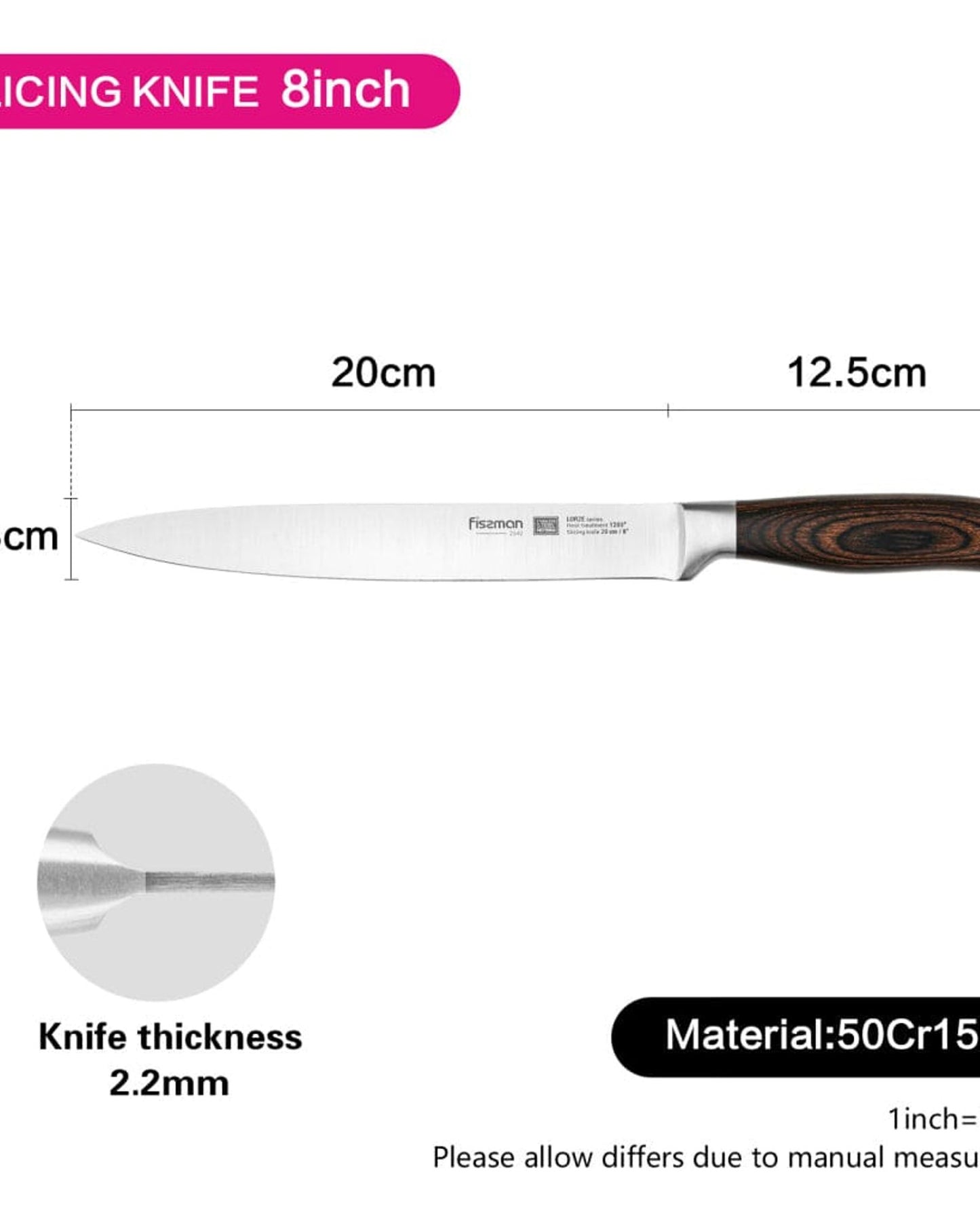 Fissman Slicing Knife Lorze Silver/Brown 8inch Stainless Steel