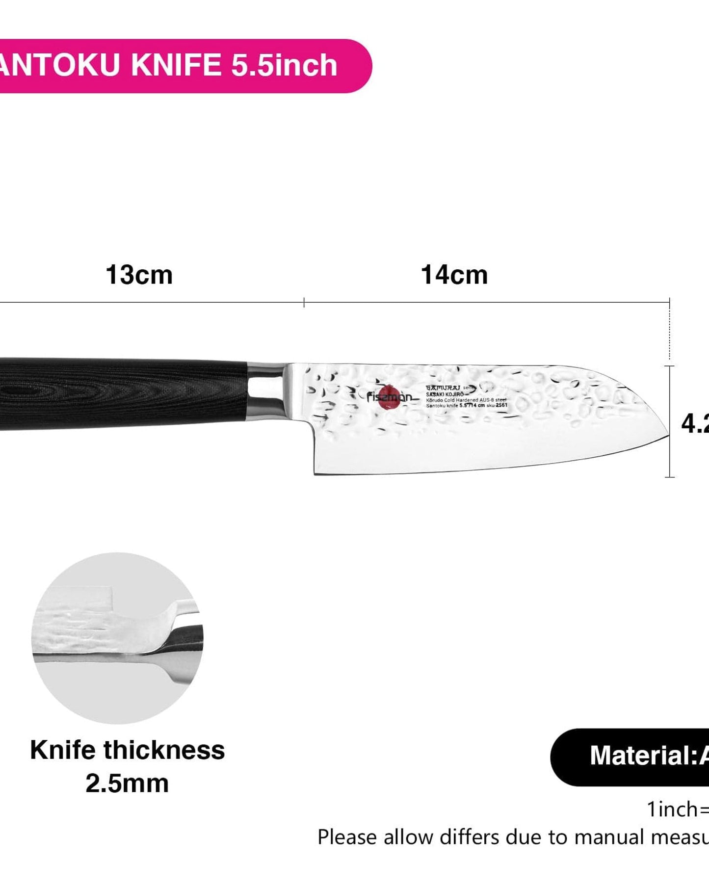 Fissman 5.5" Santoku Knife SAMURAI KOJIRO 14 Cm(steel AUS-8)