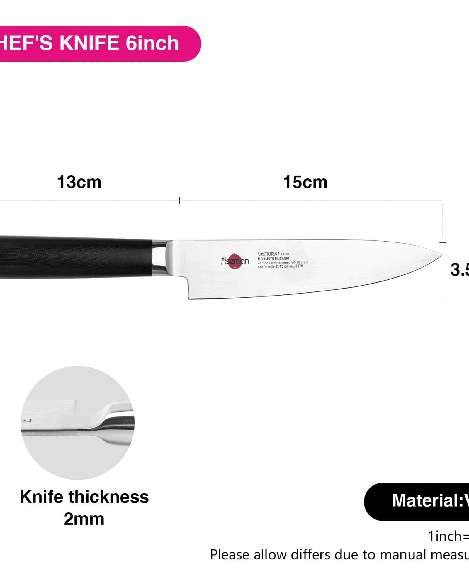 Fissman 6" Chef's Knife SAMURAI MUSASHI 15 Cm (Steel DAMASCUS)