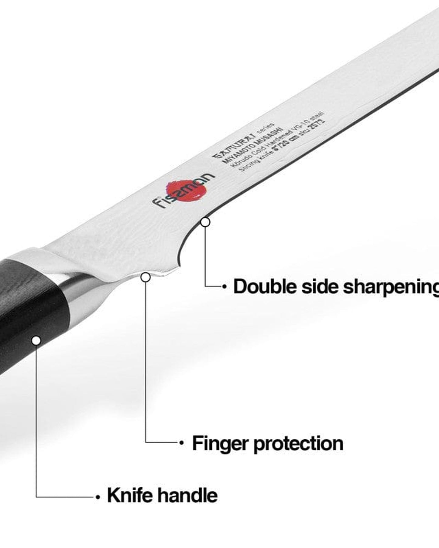 Fissman 8" Slicing Knife SAMURAI MUSASHI 20 Cm (Steel DAMASCUS)