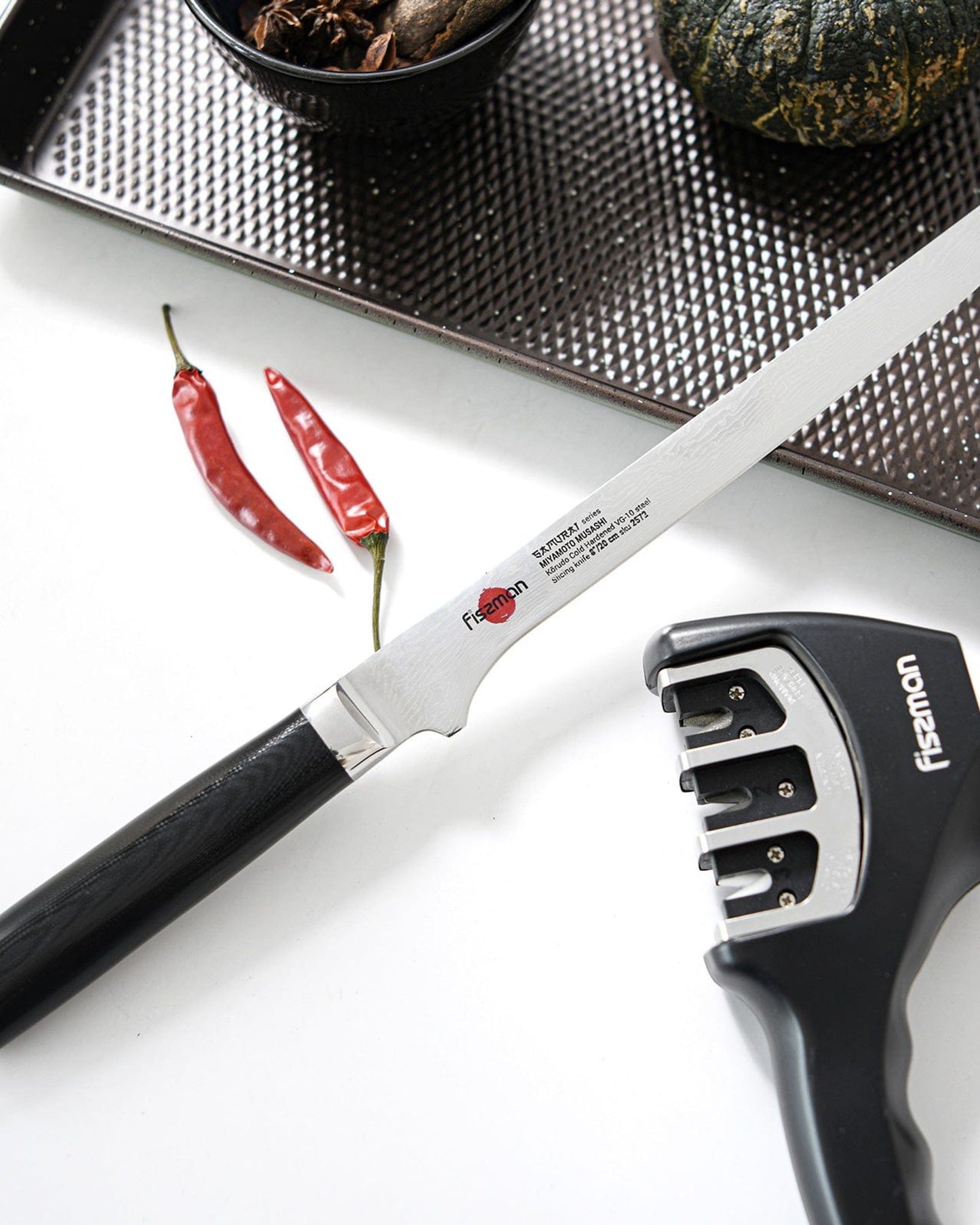 Fissman 8" Slicing Knife SAMURAI MUSASHI 20 Cm (Steel DAMASCUS)