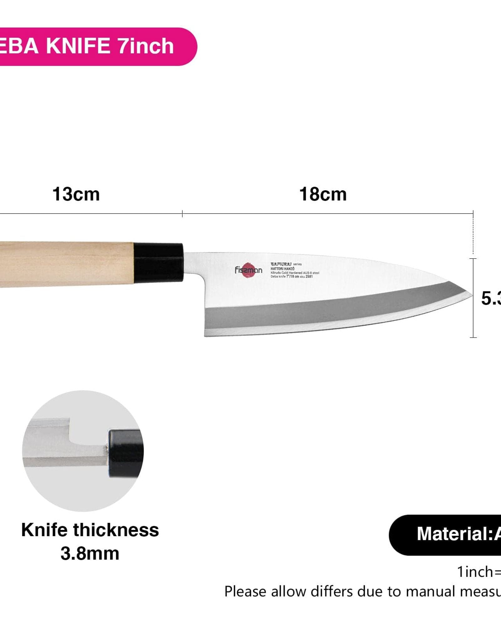 Fissman 7" Deba Knife SAMURAI HANZO 18 Cm(steel AUS-8)