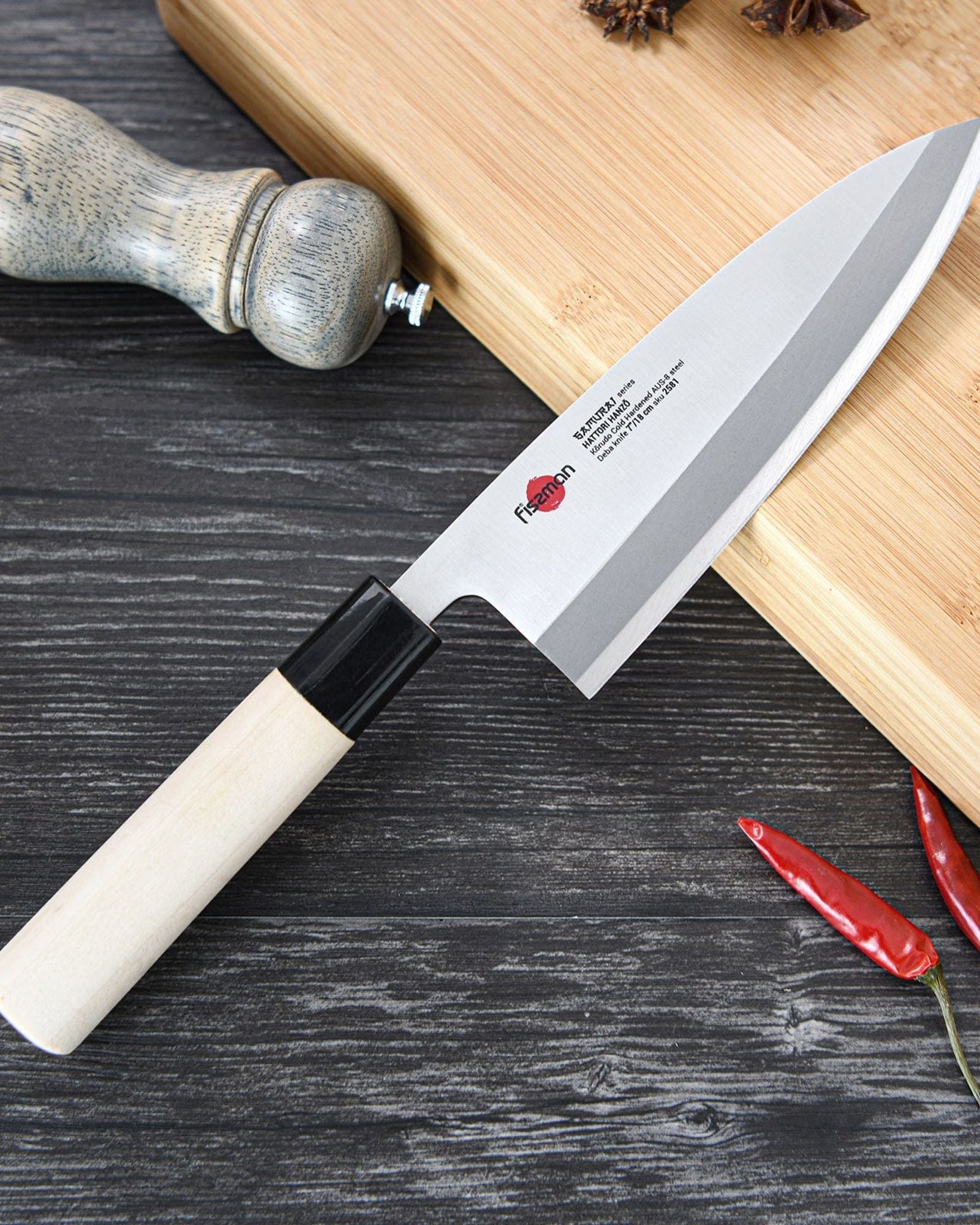 Fissman 7" Deba Knife SAMURAI HANZO 18 Cm(steel AUS-8)