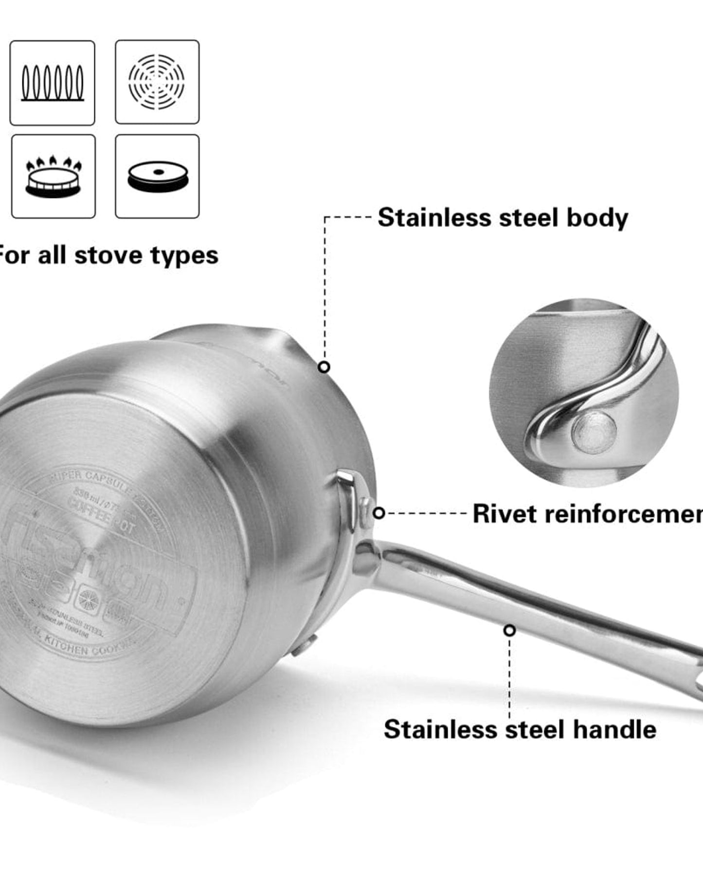 Fissman Stainless Steel Coffee Pot with Induction Bottom Silver 670ml