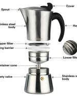 Fissman Espresso Maker Stainless Steel Stovetop For 6 Cups Silver/Black 360ml