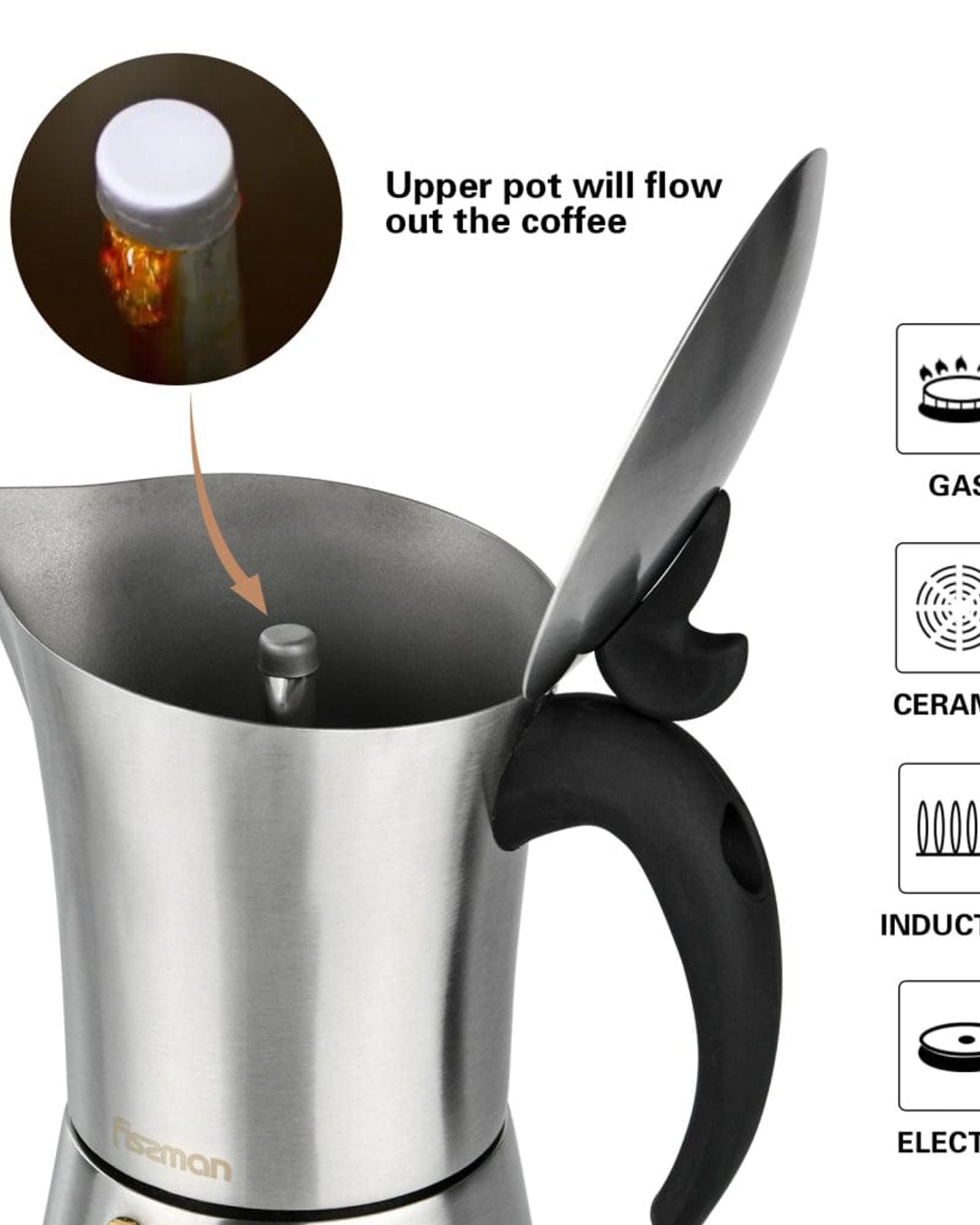 Fissman Espresso Maker Stainless Steel Stovetop For 6 Cups Silver/Black 360ml