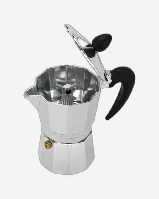 Fissman Set Of Coffee Maker Aluminium For 2 Cups/120ml And 2 Ceramic Cups With 2 Saucers Set