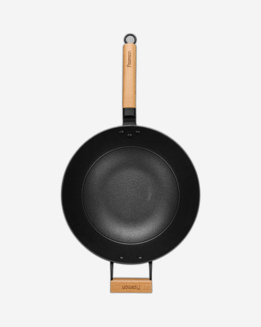 Fissman Wok Pan With Handle And Glass Lid 30x8.4cm/4LTR Black/Beige/Blue