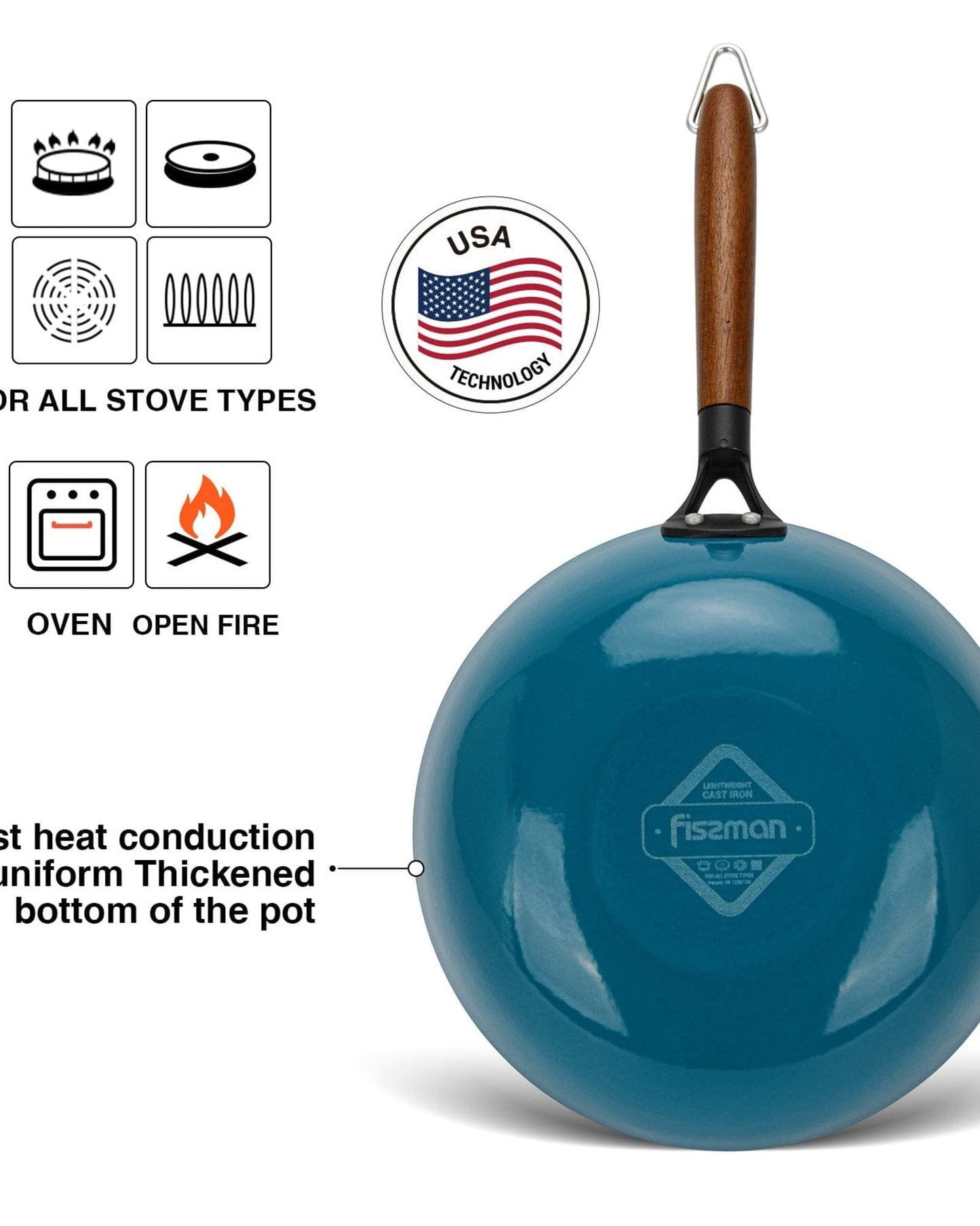 Fissman Wok Seagreen Cast Iron 4L