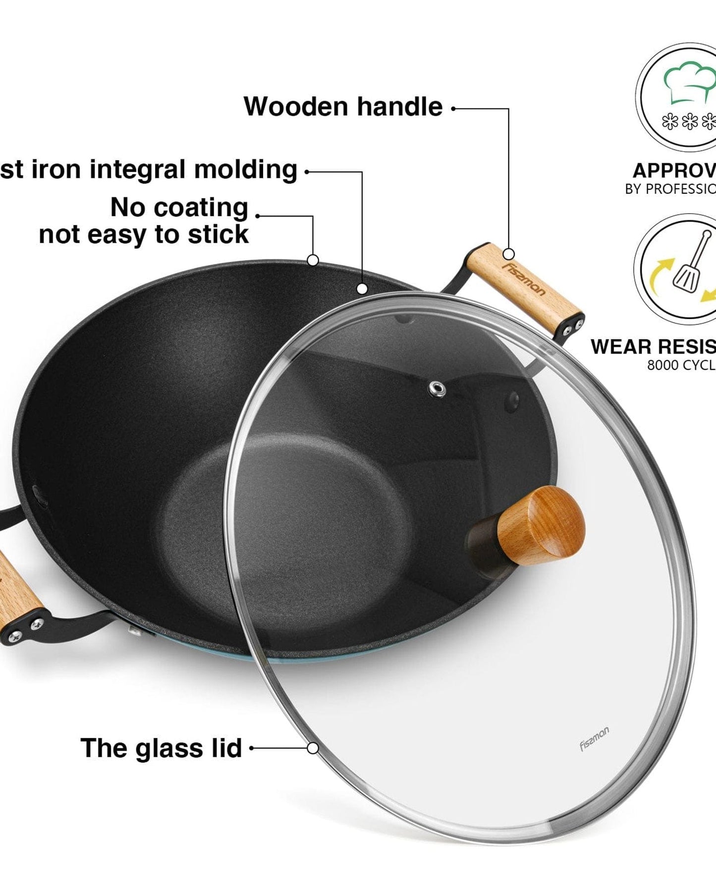 Fissman Wok Seagreen Cast Iron 5L