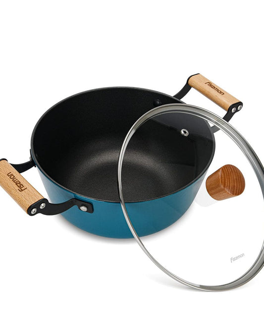 Fissman Stockpot Seagreen Series Series  With Glass Lid Enamelled Lightweight Cast Iron With Non-Stick Coating 32x125cm/8LTR