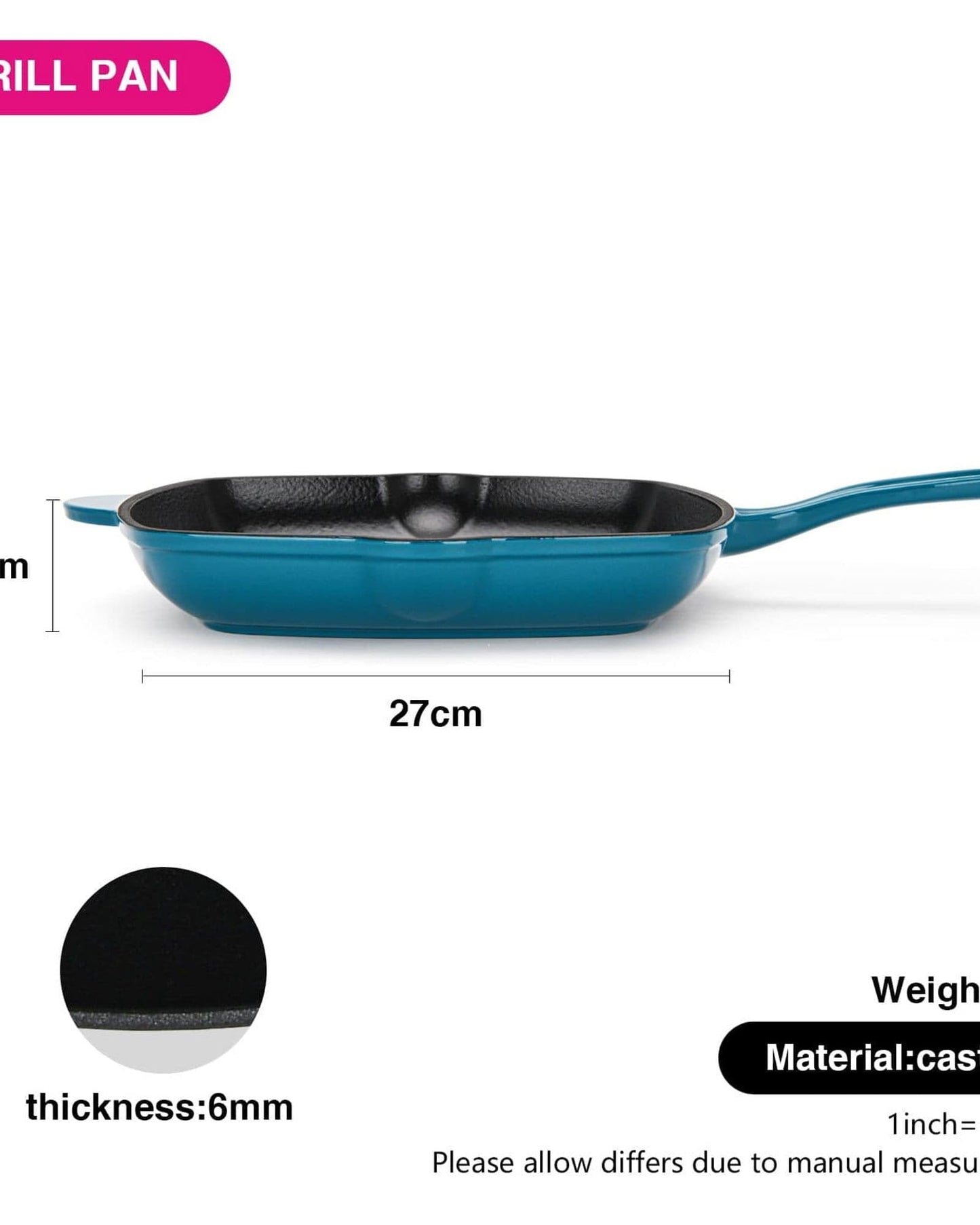 Fissman Grill Pan Cast Iron Square 27cm Helper