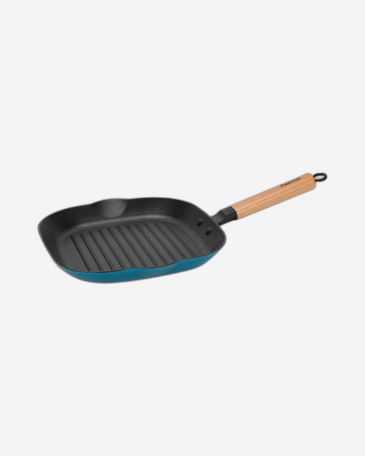 Fissman Square Grill Pan 28x3.5cm With Wooden Handle (Enamel Cast Iron)